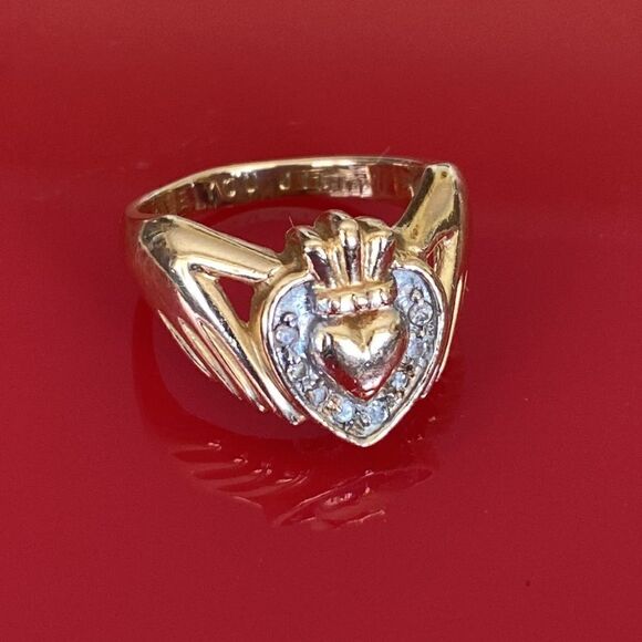 14K & Diamonds Heavy Custom Irish Claddagh Ring - Picture 1 of 14